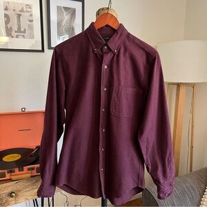 J. Crew Button-Up Shirt Men's Large Burgundy Elbow Patches Cotton leather trim